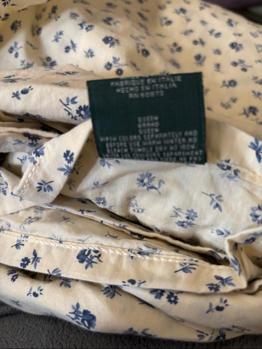Ralph Lauren Blue Floral Cotton Queen Flat Sheet Made in Italy 100% Cotton - Picture 4 of 4